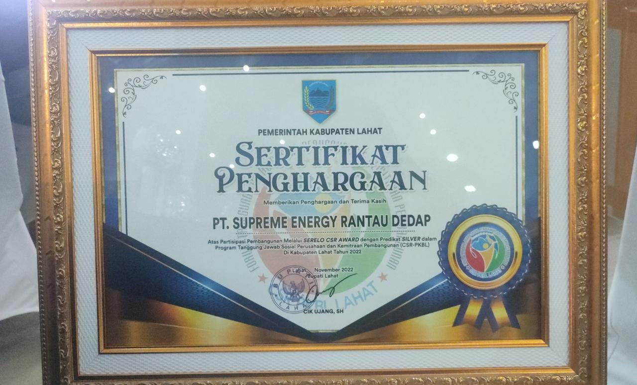 Supreme Energy Rantau Dedap memenangkan Silver category pada Serelo CSR Award 2022