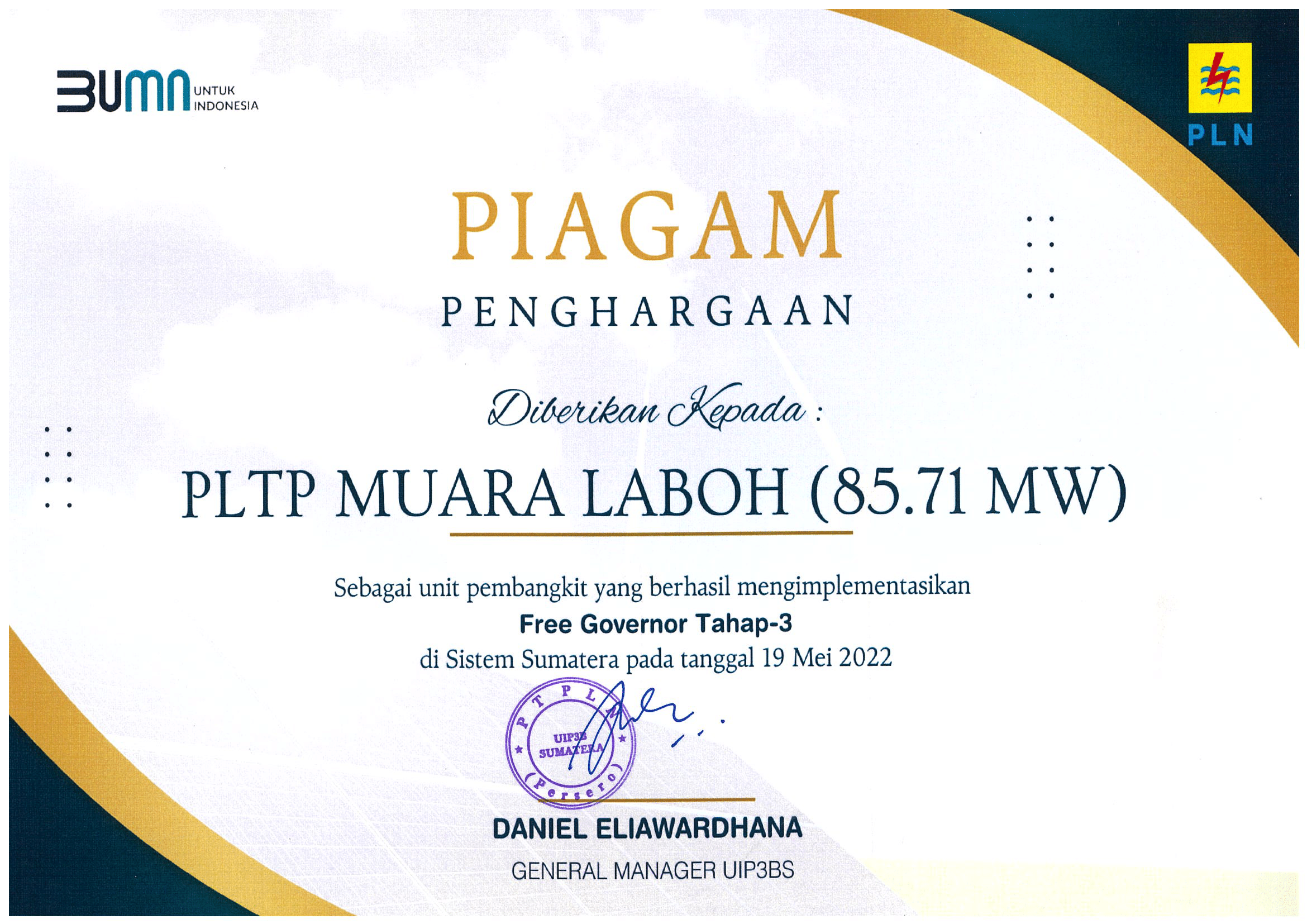 PLN awards Supreme Energy Muara Laboh and Supreme Energy Rantau Dedap for strengthening the Nation